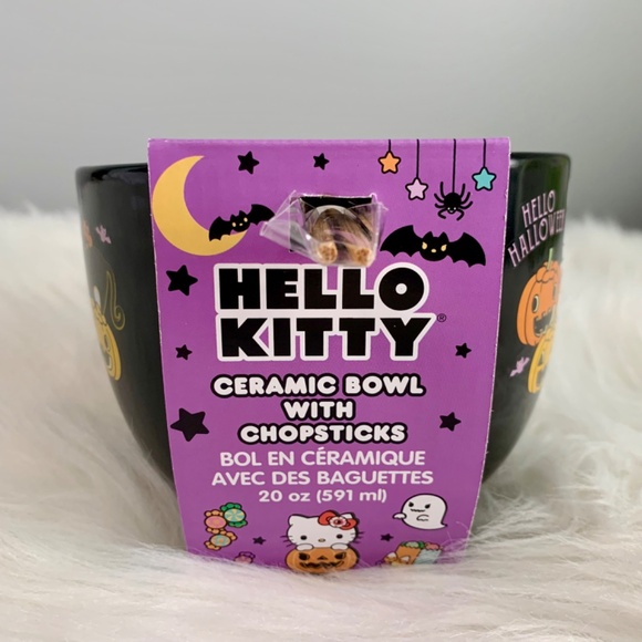 NEW HELLO KITTY HALLOWEEN CERAMIC RAMEN BOWL w/CHOPSTICKS (20oz capacity) - Picture 8 of 8